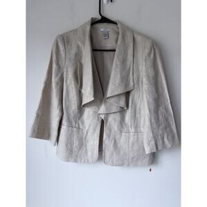 Cache Linen Blend Metallic Gold Beige Front Button Blazer Jacket Women's M